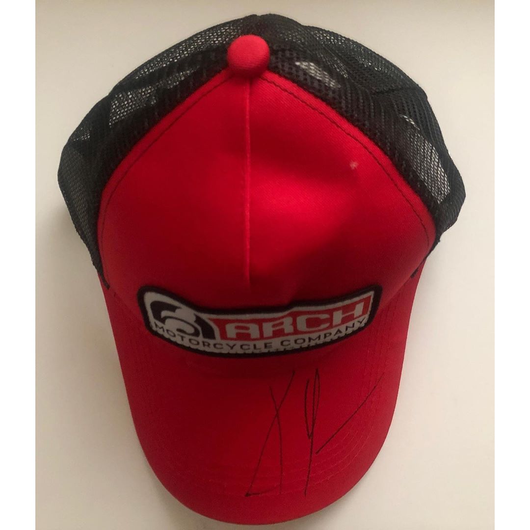 Repost @andrewpark3 --- Keanu Reeves signed ? Arch Motorcycle hat 