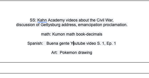 day 1: 6th grade homeschool