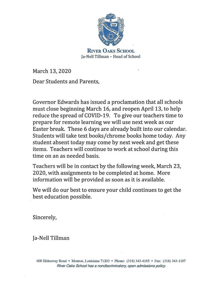 A statement regarding the spread of COVID-19