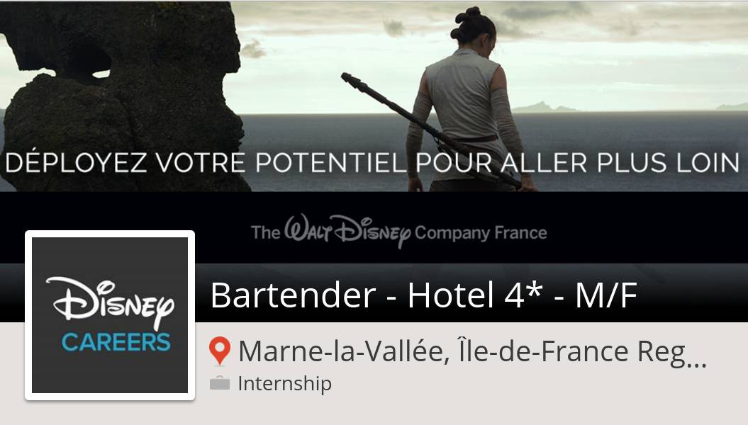 LydiaMarcelino's tweet photo. Nouvelle offre de #stage chez #Disney #MarnelaVallee! #Bartender - #Hotel 4* - M/F #DisneyJobs https://t.co/uI4pUcRzOF https://t.co/afakeO7IDX