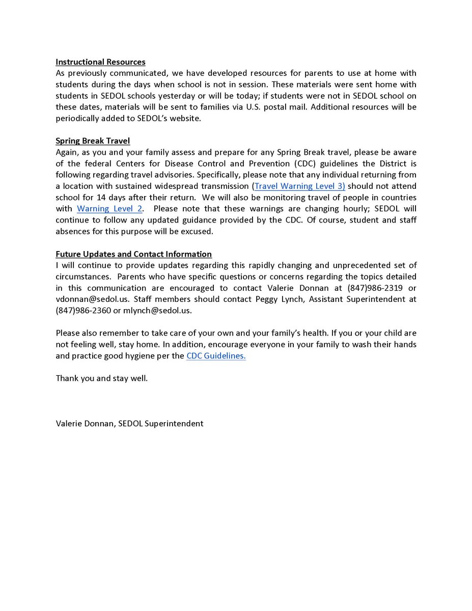 Very Important Announcement for SEDOL Parents and Guardians. Please review the attached information: