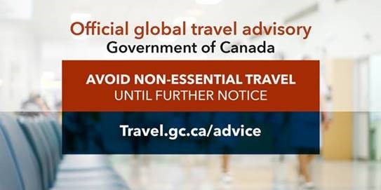 FP_Champagne's tweet photo. 📢Avoid all non-essential travel outside of Canada in light of #COVID19. 

If you are outside of Canada:

➡️Consider returning to Canada via commercial means 
➡️Ensure that you have sufficient finances and necessities

https://t.co/gowAfeFqGd https://t.co/aNZ8LAyCMf