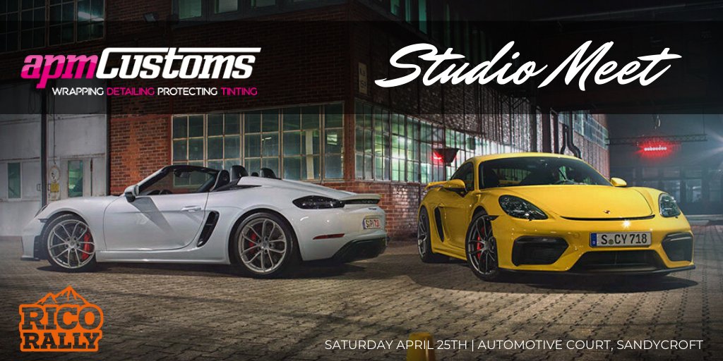 EVENT: We're thrilled to be joining our partners <a href="/APMCustoms/">APMCustoms</a> at their studio for another Studio Meet!

The event is free of charge and open to ALL cars, so whether you own a Hot Hatch, Super Saloon, Supercar or Classic, be sure to come along!

(Saturday 25/04/19) | #RicoRally