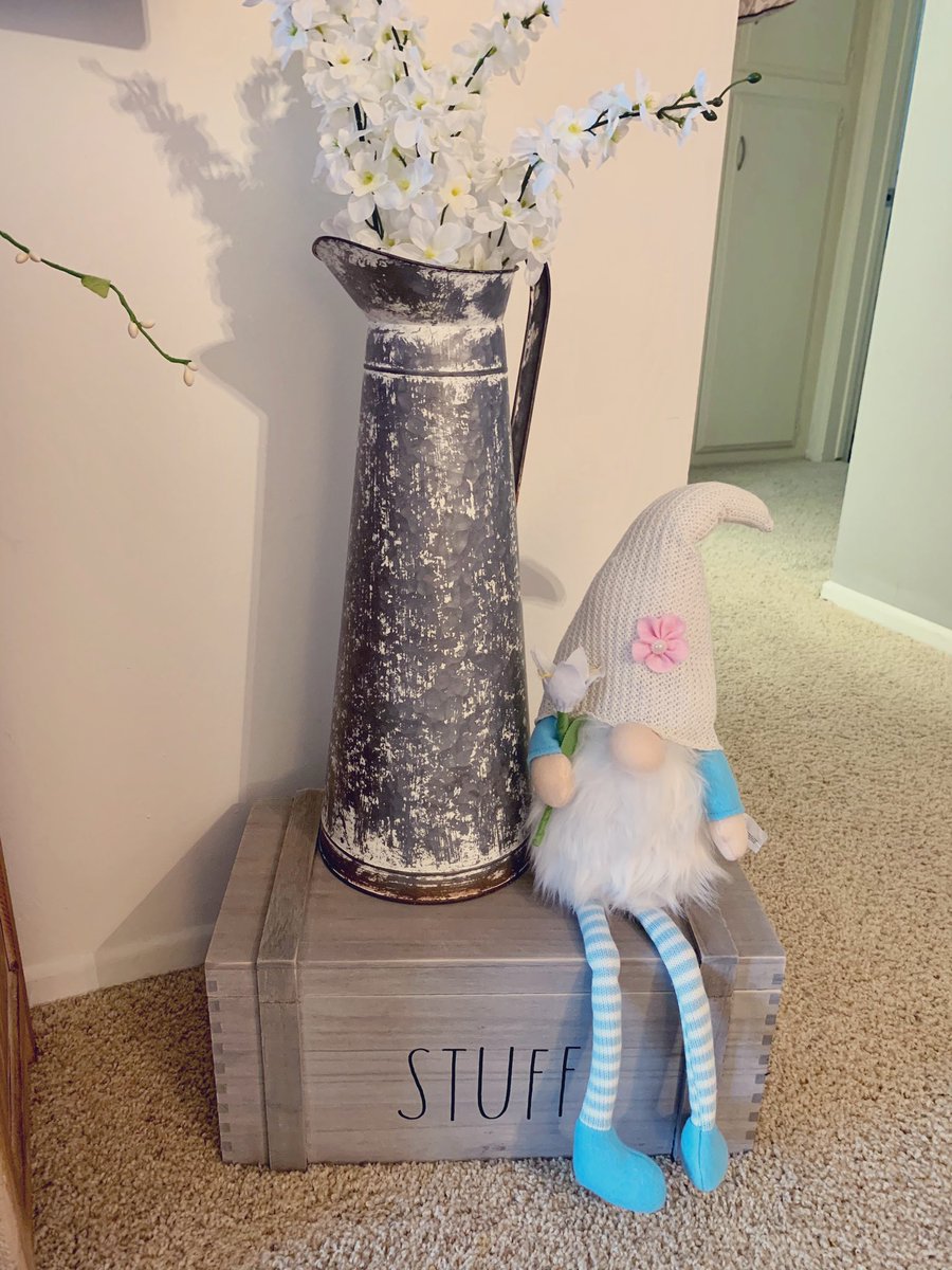 Christayynn's tweet photo. My gf is off work the next 2 weeks, meaning... today is my last day of watching what I want with Chancho and Pancho the gnomes, hoping the Easter bunny doesn’t 💩 much harder in my house #raedunn https://t.co/EPtZFQfyck