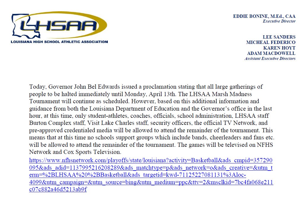 LHSAA's tweet photo. Official LHSAA Statement. https://t.co/msbXwSjZyt