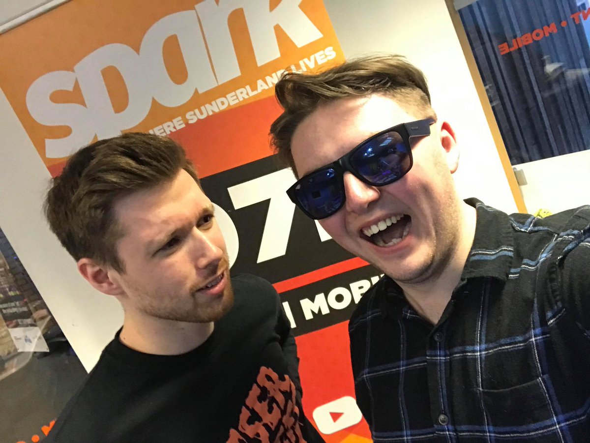 MrJamesRowe's tweet photo. What a fantastic afternoon covering #FridayDrivetime on @SparkSunderland with @kaijvalentine! I’ve never had so much fun on the radio before! Thanks to @CatRyan17 for coming on and playing a live session - check them out, their new track Mannerism is available now! https://t.co/LzpNgi6wvd