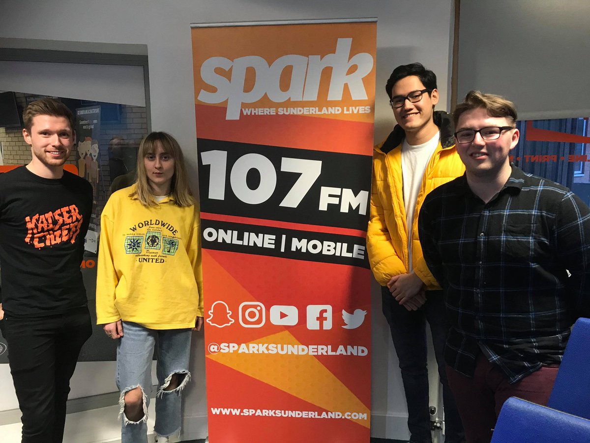 MrJamesRowe's tweet photo. What a fantastic afternoon covering #FridayDrivetime on @SparkSunderland with @kaijvalentine! I’ve never had so much fun on the radio before! Thanks to @CatRyan17 for coming on and playing a live session - check them out, their new track Mannerism is available now! https://t.co/LzpNgi6wvd