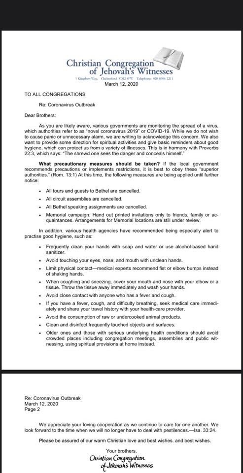 _sarahdavies's tweet image. Interesting that the #JWs will obey ‘superior authorities’ when it suits their own fear mongering agenda #thesignofthetimes #theendisnigh #pestilence shame they can’t apply the same rationale to #CSA
