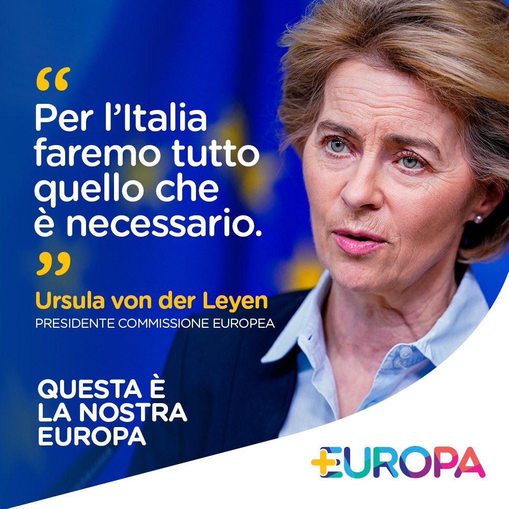 Piu_Europa's tweet photo. Questa è l’Europa politica e solidale che ci piace e che vorremmo più forte, con più poteri e più risorse!
Non quella degli Stati sovrani, gelosi di poteri che da soli sono inefficaci, chiusi nel loro egoismo a difesa di frontiere che non difendono dall’epidemia. @bendellavedova https://t.co/cFOu06Leuv