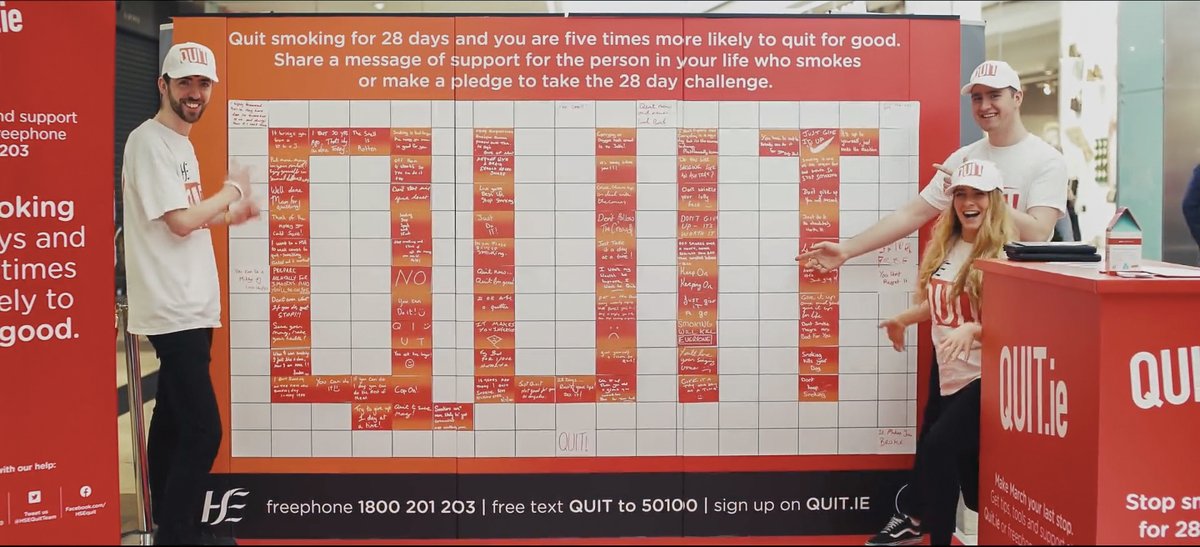 gofillit's tweet photo. HSE's QUIT Campaign popped up in a number of Fillit spaces last week to raise awareness for quitting smoking.
⁠⠀
Shoppers were invited to write messages of support for those trying to quit &amp; pin then up, slowly revealing the word 'QUIT' throughout the day. 

@HeadCase_Dublin https://t.co/ivWsYkgQen