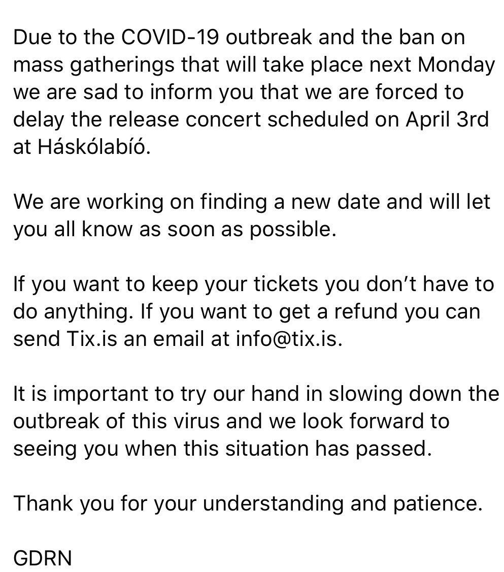 Vegna COVID-19 og samkomubanns mun ég fresta útgáfutónleikunum mínum sem áttu að vera haldnir 3. apríl í Háskólabíói.
Ný dagsetning verður staðfest á næstunni ❤️