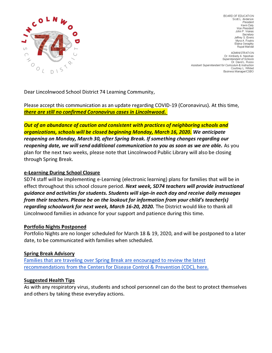 lincolnwoodsd74's tweet photo. Important Message from the Superintendent https://t.co/LocwyTvpUT