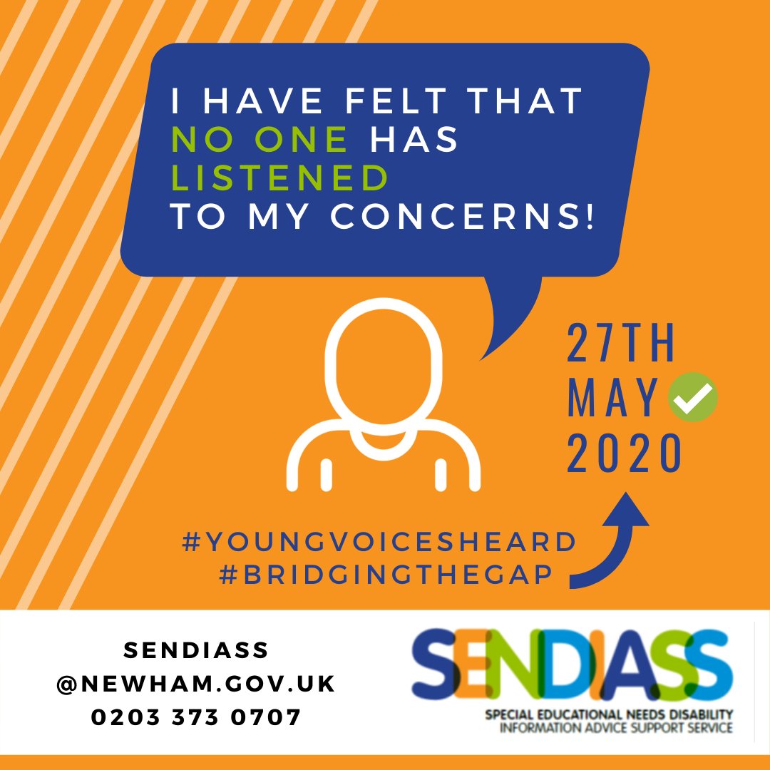 TessNeeds's tweet photo. SENDIASS Newham working with young people to get their voices heard. This event will provide, a much needed platform, for young people with SEND in Newham to share some of their stories with their peers and professionals! 

#bridgingthegap
#gettingyoungpeoplesvoicesheard https://t.co/wvQ9FZszEE