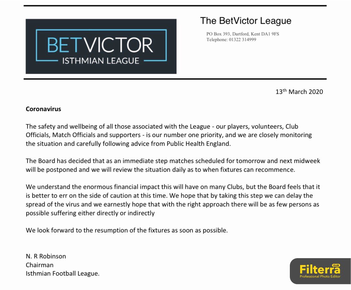 BracknellTownFC's tweet image. The following statement has been released by the @IsthmianLeague. 

#TOGETHERBTFC #ONECLUB