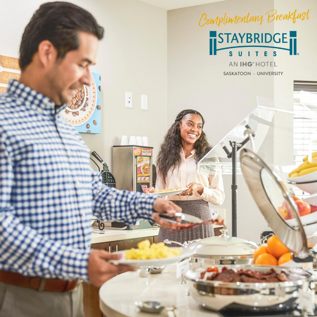 StaybridgeYXE's tweet photo. Breakfast is on us every morning during your extended stay! Start your morning EGG-cellently with a complimentary breakfast. #yxe #breakfast #food #staybridgesuites https://t.co/wR0FfvC15b