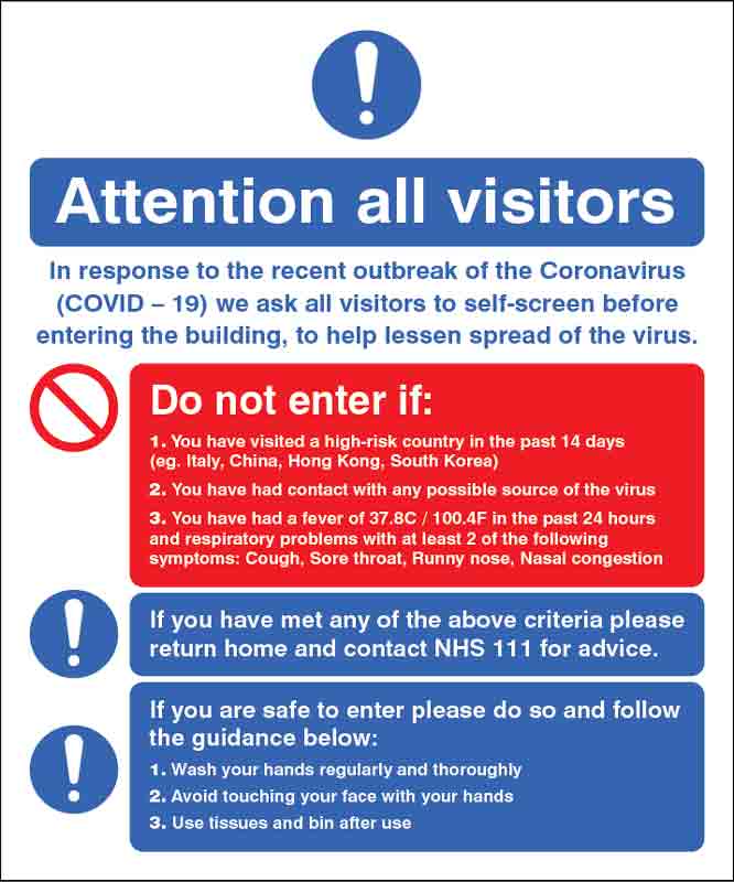 iSignsGroup's tweet photo. Guidance, education and knowledge are key to ensuring the safety of individuals and as such we can now offer a range of signs/posters to help improve hand hygiene, advise of symptoms &amp; protocol to follow and to prevent potentially infected visitors from entering your building. https://t.co/KrB18nu5fJ
