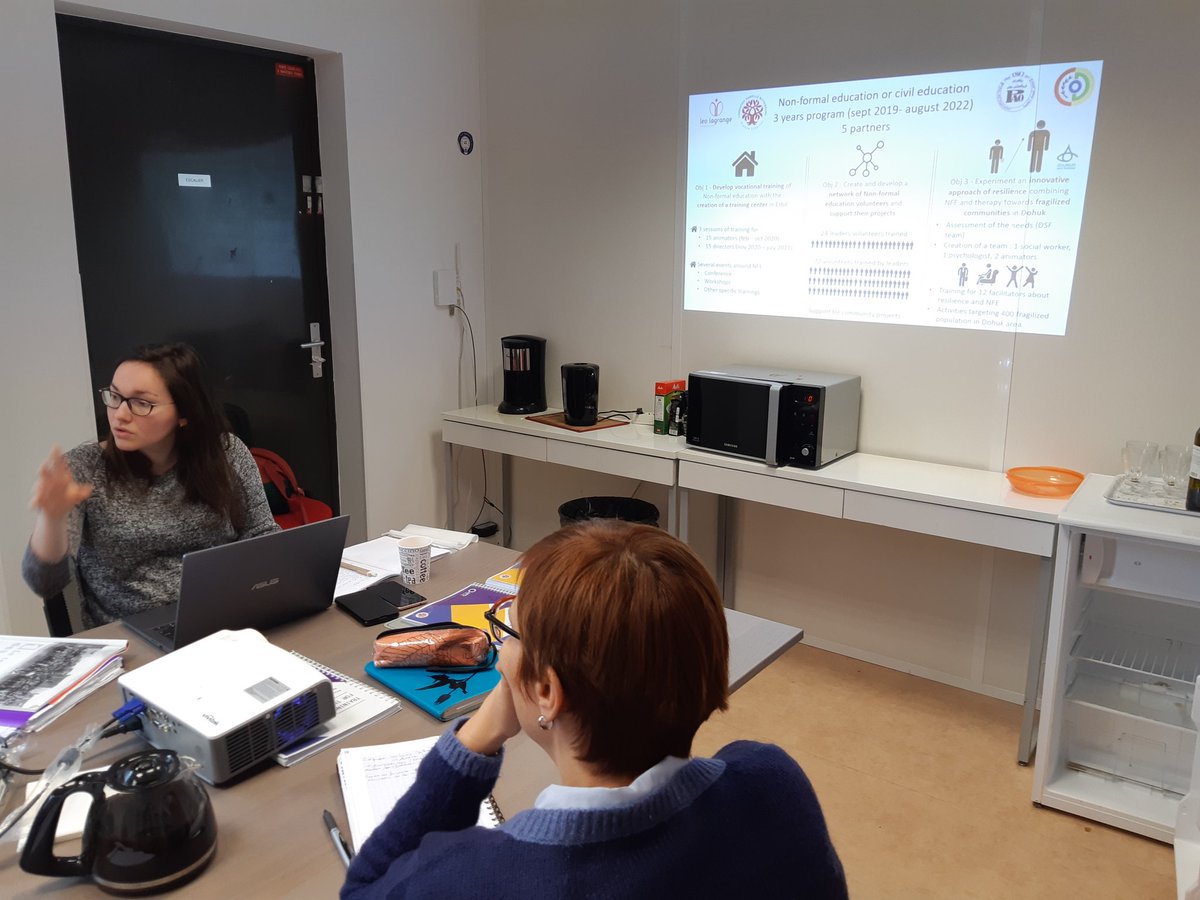 Le Comité Pédagogique Kurdistan s'est réuni pr travailler sur le programme de dvt de l'éducation Non formelle au Kurdistan Irakien.

Ns avons profité de cette réunion pr commencer le travail de soutien pédagogique à l'équipe kurde.

Merci à tte l'équipe pour son engagement👍