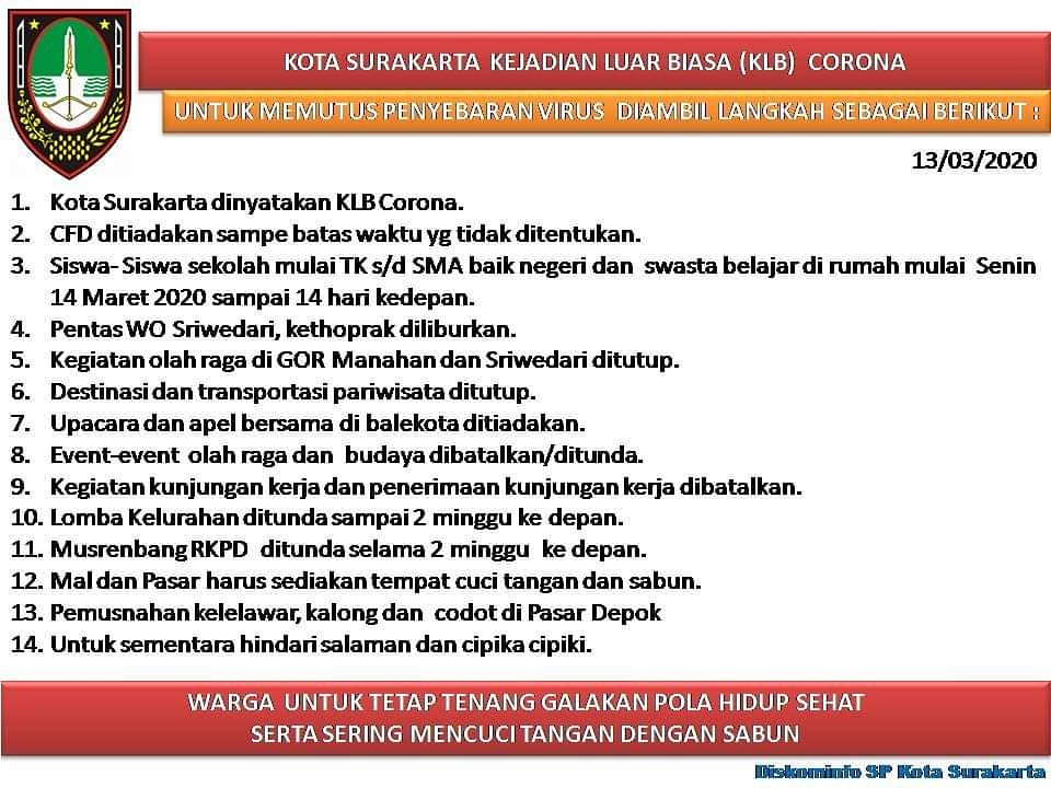 KlikSoloNews's tweet photo. BREAKING NEWS: Kota Surakarta KLB Corona https://t.co/APhG9Uet1E