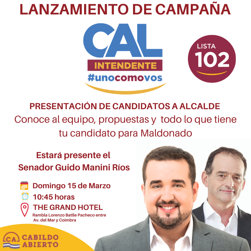 camaldonado102's tweet photo. Te esperamos para participar del GRAN LANZAMIENTO DE CAMPAÑA de SEBASTIAN CAL INTENDENTE 🇺🇾❗❗
👉1⃣0⃣2⃣
#unocomovos #lista102 #sebastiancalintendente https://t.co/RFNWqwH5sE