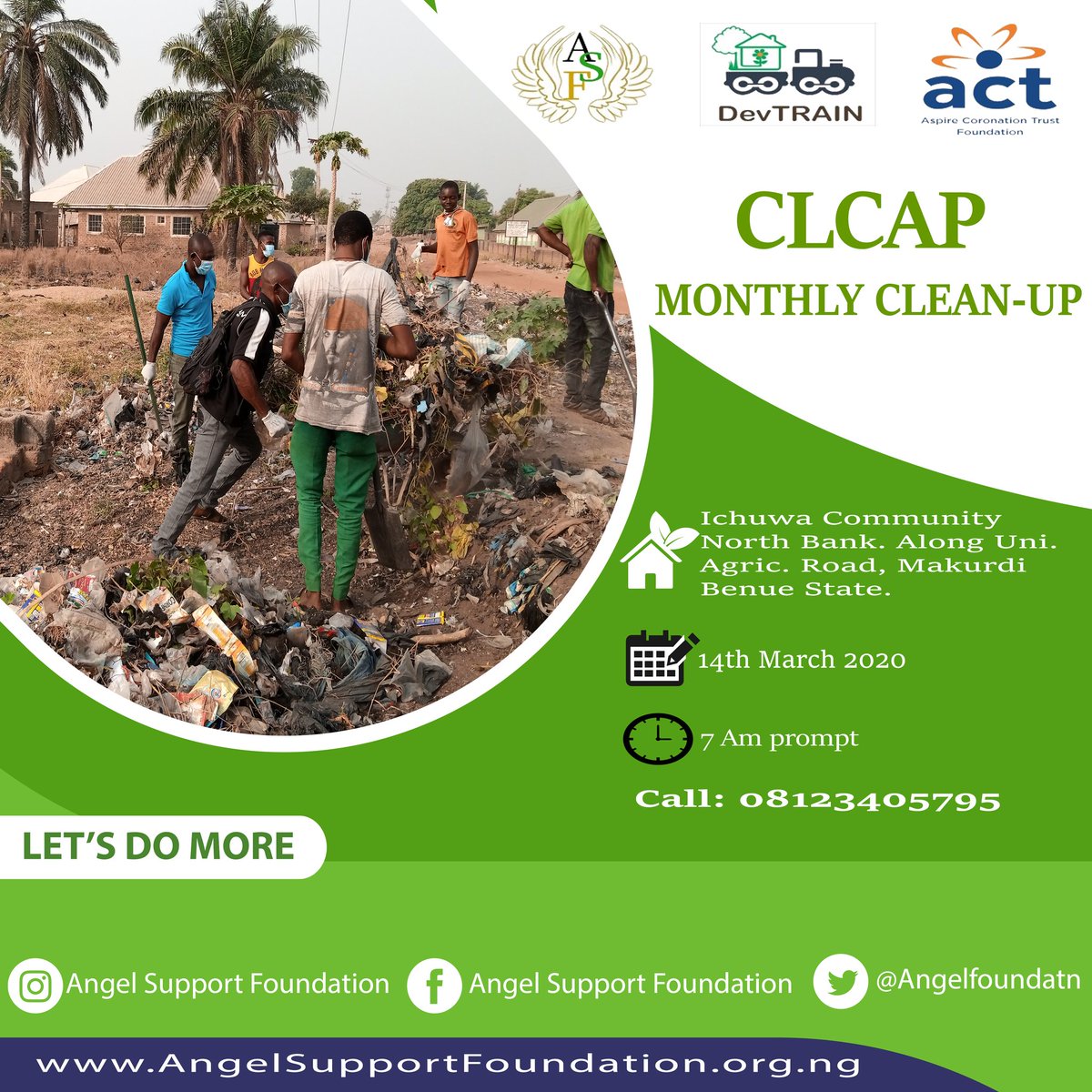 Angelfoundatn's tweet photo. Are you in Makurd? Join us tomorrow as we clean-up Ichuwa Community of North Bank, Makurdi Benue State. #CLCAP #LetsDoMore #ClimateActionNow
@DevTrainNg
Financial and Technical Support from @ACTFoundation_ https://t.co/ipCN0Dlgp9