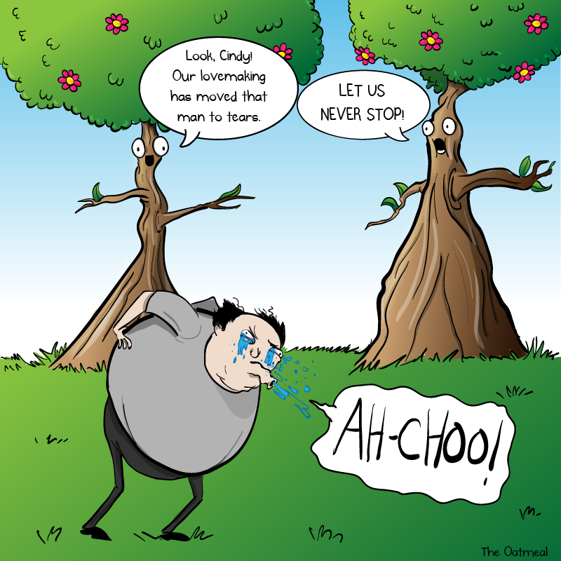 Oatmeal's tweet photo. Ah, the joys of having seasonal allergies during a pandemic.  I go into sneezing fits and people are diving for cover. https://t.co/ssBLZhkxUN
