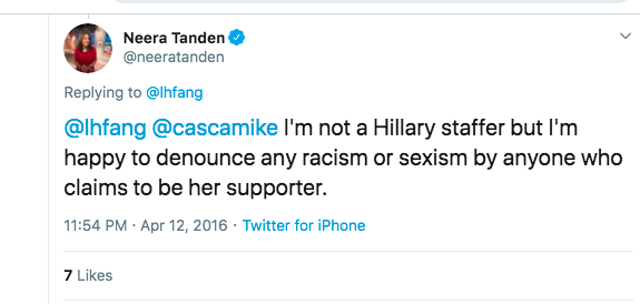 it's nice that she's happy to condemn a toxic tweet, she refuses to engage in the original question which is why she calls on Sanders to condemn his supporters but not on Hillary to condemn hers. The point is Tanden refuses to ask Clinton to do what she demands of Sanders, (67/?)