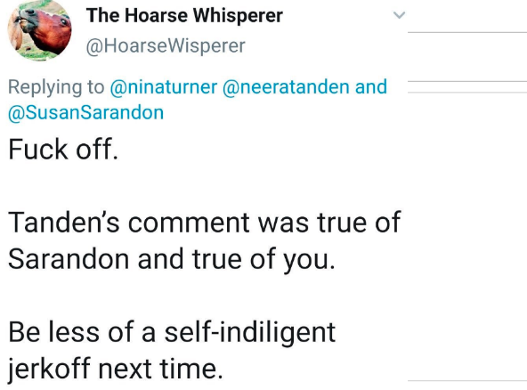 to doing her part to make the internet less toxic, she'd condemn the abusive tweets engaged in by her own friends. But she never has and she never will. Neera, if you're reading this, please condemn the following tweets from people you call "a treasure" and your friends. (68/?)