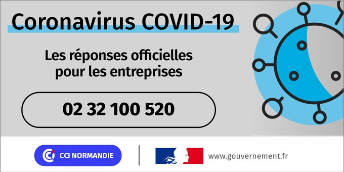 ⚠️#COVID19

Les CCI de Normandie lancent un numéro unique pour répondre aux questions des chefs d'entreprise sur la mise en place des mesures de l'Etat.

☎ Un numéro de téléphone dédié : 02 32 100 520
Une adresse email : entreprises-coronavirus@normandie.cci.fr