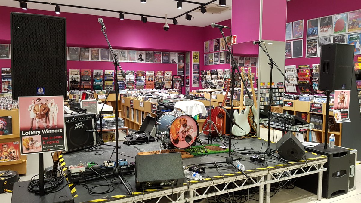All set up & ready for half 5. 

So make sure you're here to see @LotteryWinners perform & get your album signed while you're at it. 

#LocalBand #FreeGig #Manchester #ManchesterMusic #LiveAndLocal #hmvLive #LiveMusic #NewMusic #DebutAlbum #hmvManchester