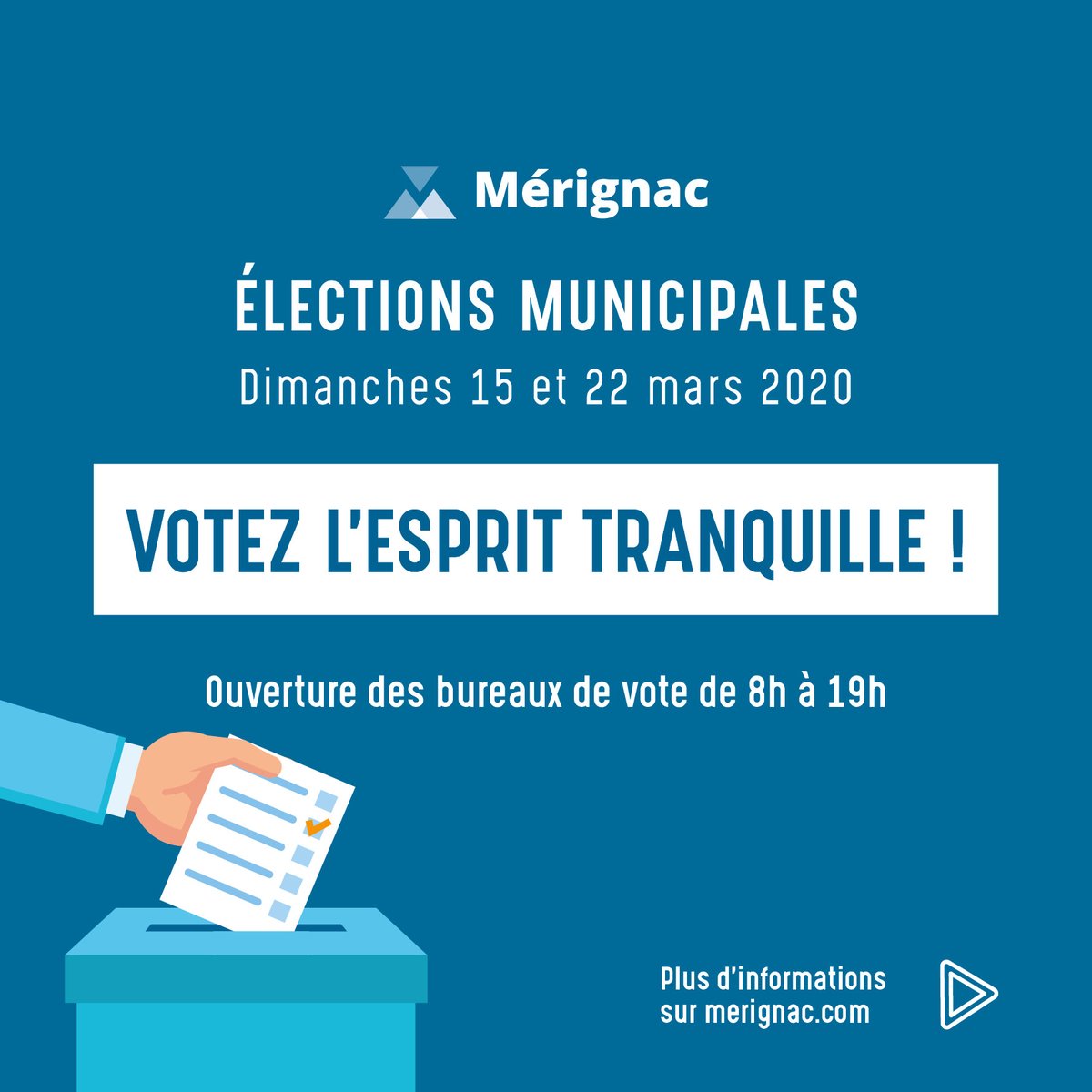merignac's tweet photo. #Electionsmunicipales #Coronavirus🗳️ Tout savoir pour voter sereinement 👇https://t.co/sVSkkOA6nU https://t.co/B0KNYJ2us8