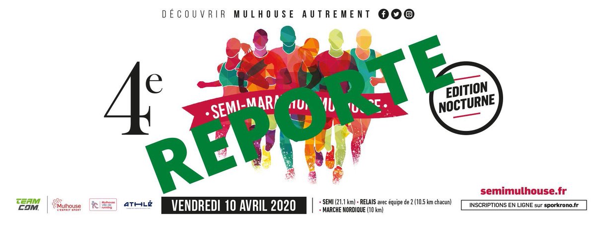Suite à la crise sanitaire que notre pays, le Semi-Marathon de Mulhouse 2020 est reportée à une date ultérieure.

Nous travaillons de concert avec les autorités locales (Ville et Préfecture) pour trouver la meilleure date de report possible
Bon courage à tous.