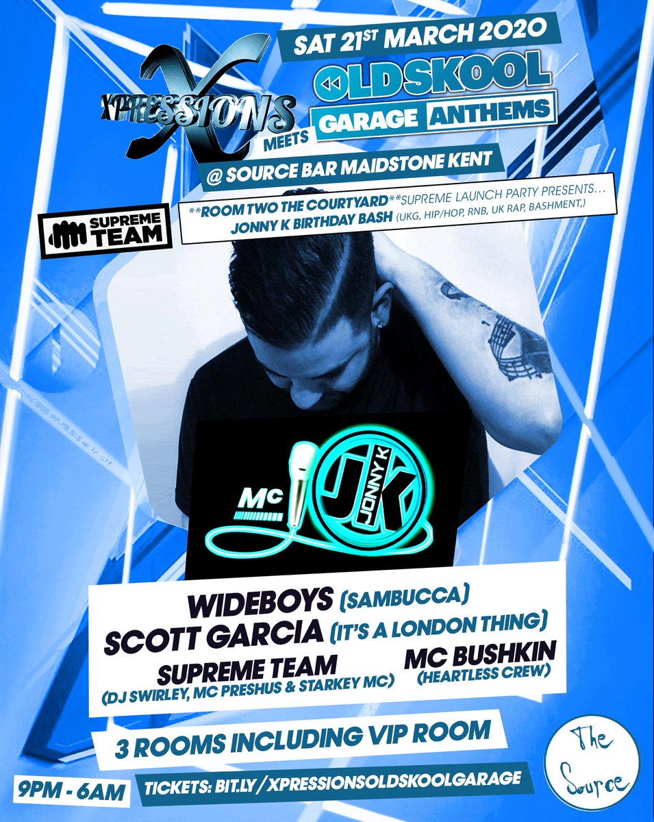 McJonnyk's tweet photo. The big one!!!
Catch me live in the place on my birthday Bash alongside a huge line up❗️❗️❗️@sourcemaidstone 
@XPRESSIONSHQ 
@McJonnyk @DJScottGarcia @McBushkin @preshuspre @NickyPressure @Specialmc1 @jayharveyuk @Pinky_Pinkos @deejaytouch @Deejay_Lady_S @JIGGYJAMMER @MC_Bubbz007 https://t.co/WWRRv1oAam