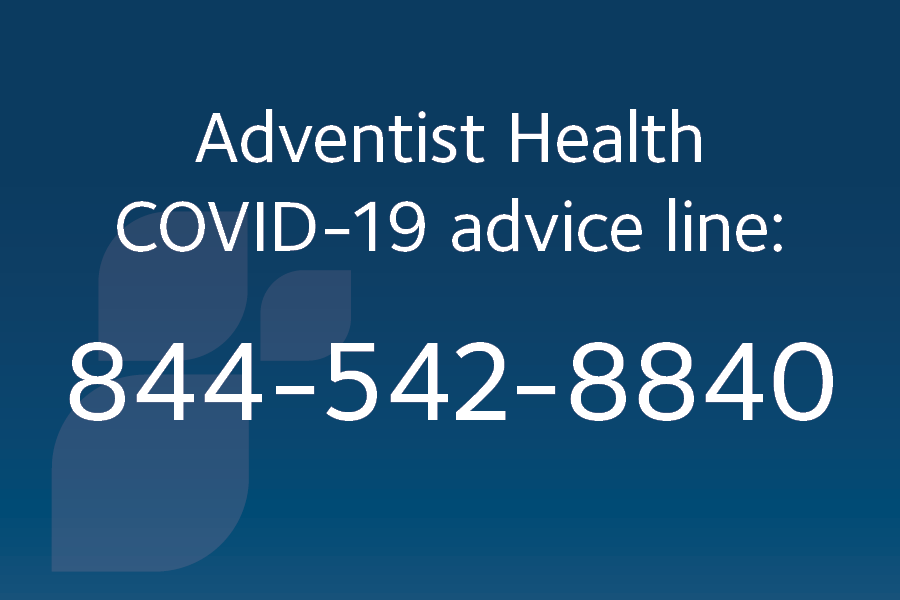 AdventistHealth's tweet photo. In an effort to support our patients, visitors and communities, we have established an advice line to provide information about #coronavirus. You can reach this special #COVID19 advice line by calling 844-542-8840, 7 a.m. to 7 p.m., Monday through Friday Pacific time. #Covid_19 https://t.co/BWJGBh2fV3