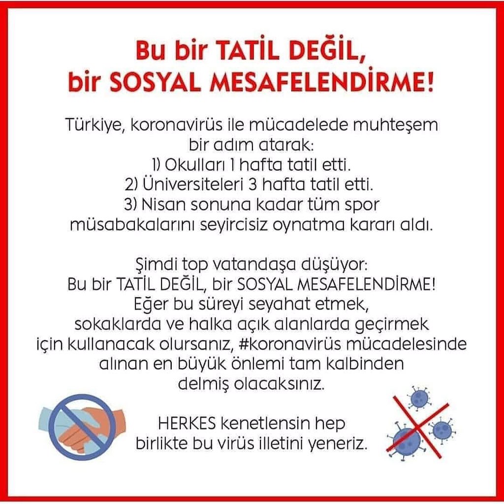 sametayaz61's tweet photo. #coronatuerkiye Vaka 5
YAYALIM ARKADAŞLAR!!
BU BİR TATİL DEĞİL BİR SOSYAL MESAFELENDİRME! https://t.co/OsY6qgLRn1