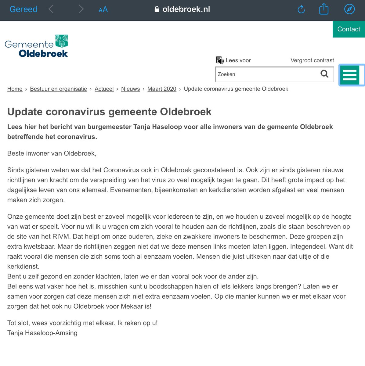 bjdokter's tweet photo. “Wees voorzichtig met elkaar. Ik reken op u!” Burgemeester @TanjaHaseloop richt zich tot inwoners #Wezep #Oldebroek #Oosterwolde #tLoo #Hattemerbroek #Noordeinde ihkv #coronavirusNederland 👇🏻 https://t.co/vnGgCe0aeF