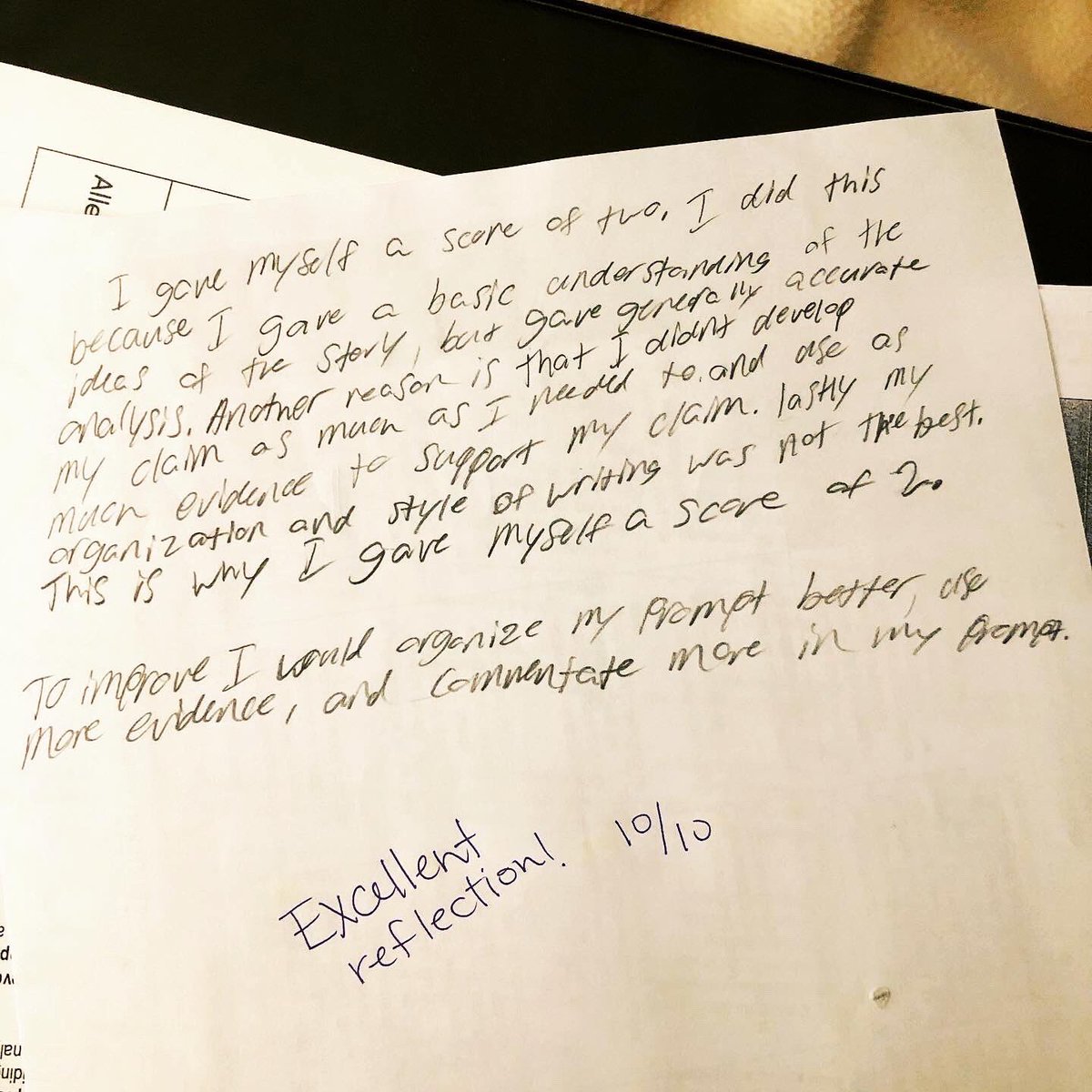 ESmileyELA's tweet photo. So, recently, I was a little tricky with my #freshmen 👩🏻‍🏫 I gave them a timed, in-class essay *insert panic here* then instead of my grading the essay, each student graded their own essay using the state rubric and wrote a reflection on the back (which I graded instead). https://t.co/klROFyGsRi