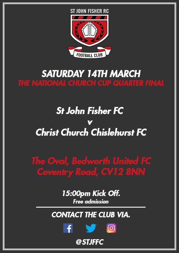 STJFFC's tweet photo. No Premier League ❌

No EFL ❌

Come and watch the Fishers ✅

#STJFFC V @CCChislehurstFC 

National Cup 1/4 Final at The Bedworth Oval. 3pm KO.

#UTF🔴⚫️ 
#ForBob🙏🏻
#monthefishers https://t.co/pWPXC5NpTG