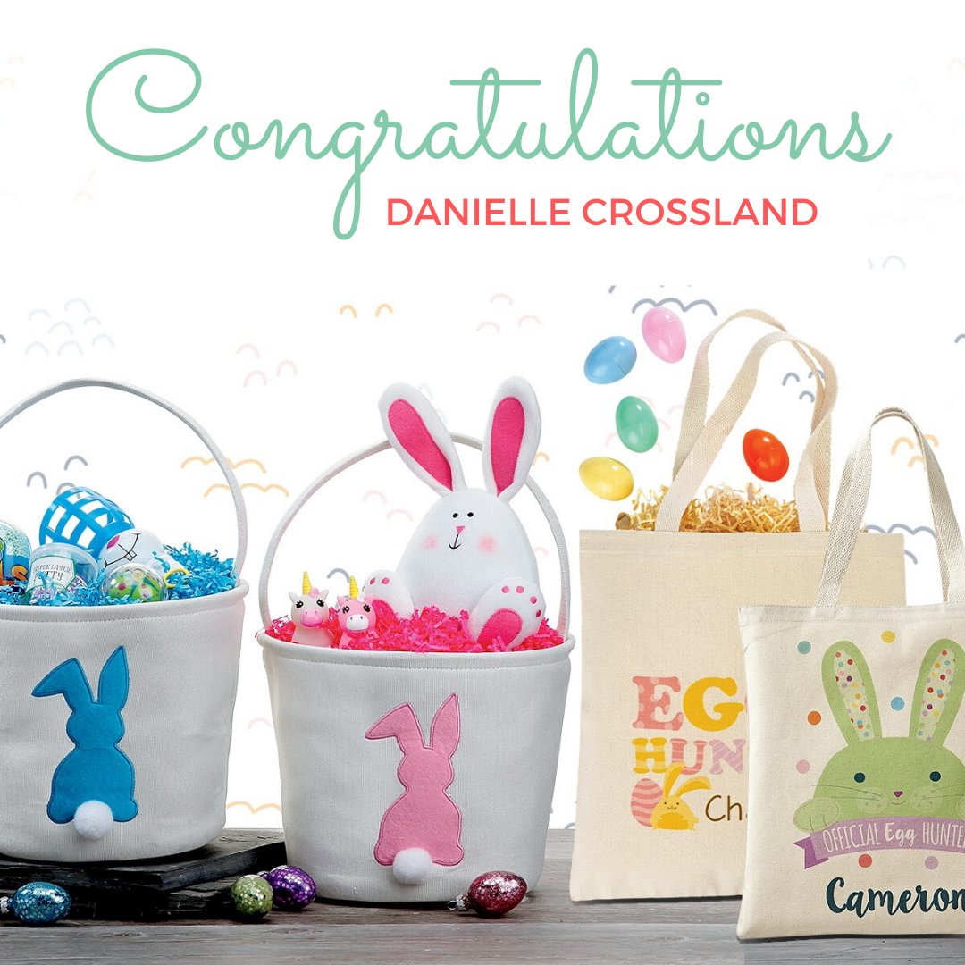 We have a winner! Congrats to Danielle Crossland, she is the winner of our Easter tote or basket 🐇

Stay tuned for our next giveaway, coming soon!