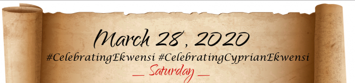 iSERVE2050's tweet photo. SAVE THE DATE!

Saturday, March 28, 2020

A Book Club &amp; Tweet Fest Event to celebrate the great CYPRIAN EKWENSI [Sept. 26, 1921 - Nov. 4, 2007]

#CelebratingEkwensi
#CelebratingCyprianEkwensi

#ABCProject
#AbaBooKlub 
#AlaigboBookClub 
#Think_Read_Lead 
#iREAD_iSERVE_iLEAD https://t.co/skORFN6MDE