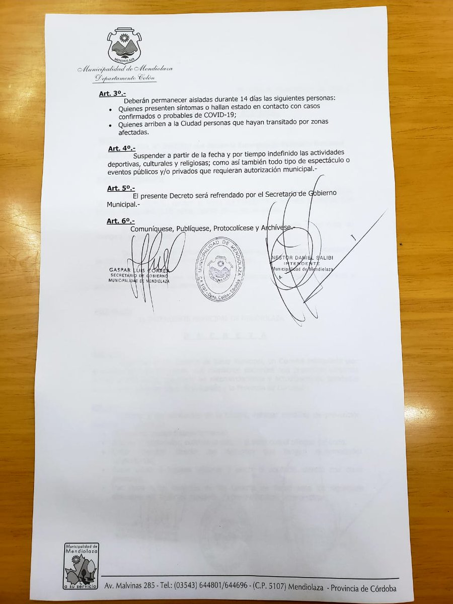 danielsalibi's tweet photo. #Coronavirus
Junto al #GabineteMunicipal #DefensaCivil y el Area de #Salud emitimos el #ComunicadoOficial y también firmé el #Decreto correspondiente a tal fin !!
El #ComitéSanitario se mantendrá en #Alerta permanente !!
#SimplementeGestion https://t.co/W3c4Majr9h