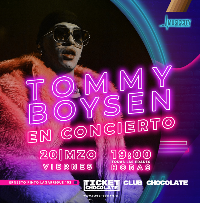 TuMedio's tweet photo. Tommy Boysen en Concierto 

Uno de los artistas más renombrados del momento llega a CLUB CHOCOLATE (@elclubchocolate) para encender la pista de baile.

Recuerda 20 de marzo a las 19:00 hrs #TommyBoysen en Concierto https://t.co/nHyRmXDYbb