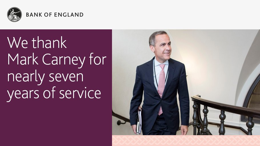bankofengland's tweet photo. Today we say goodbye and thank you to our outgoing Governor Mark Carney, for nearly seven years of service. https://t.co/zGjJrAB9sS