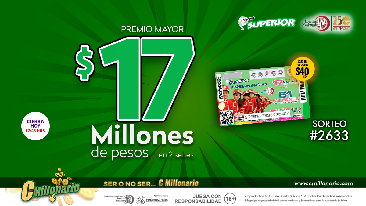 💰 $425 mil pesos podrías ganar con cada cachito que adquieras del #SorteoSuperior. Tienes hasta las 17:45 para participar en línea, ¡hazlo ya! #Suerte. 
🏠 bit.ly/2Zqszxi
🍏 APP para IOS apple.co/2JRgbyk
👾 APP para ANDROID bit.ly/2JQZq6l
@LotenalMx