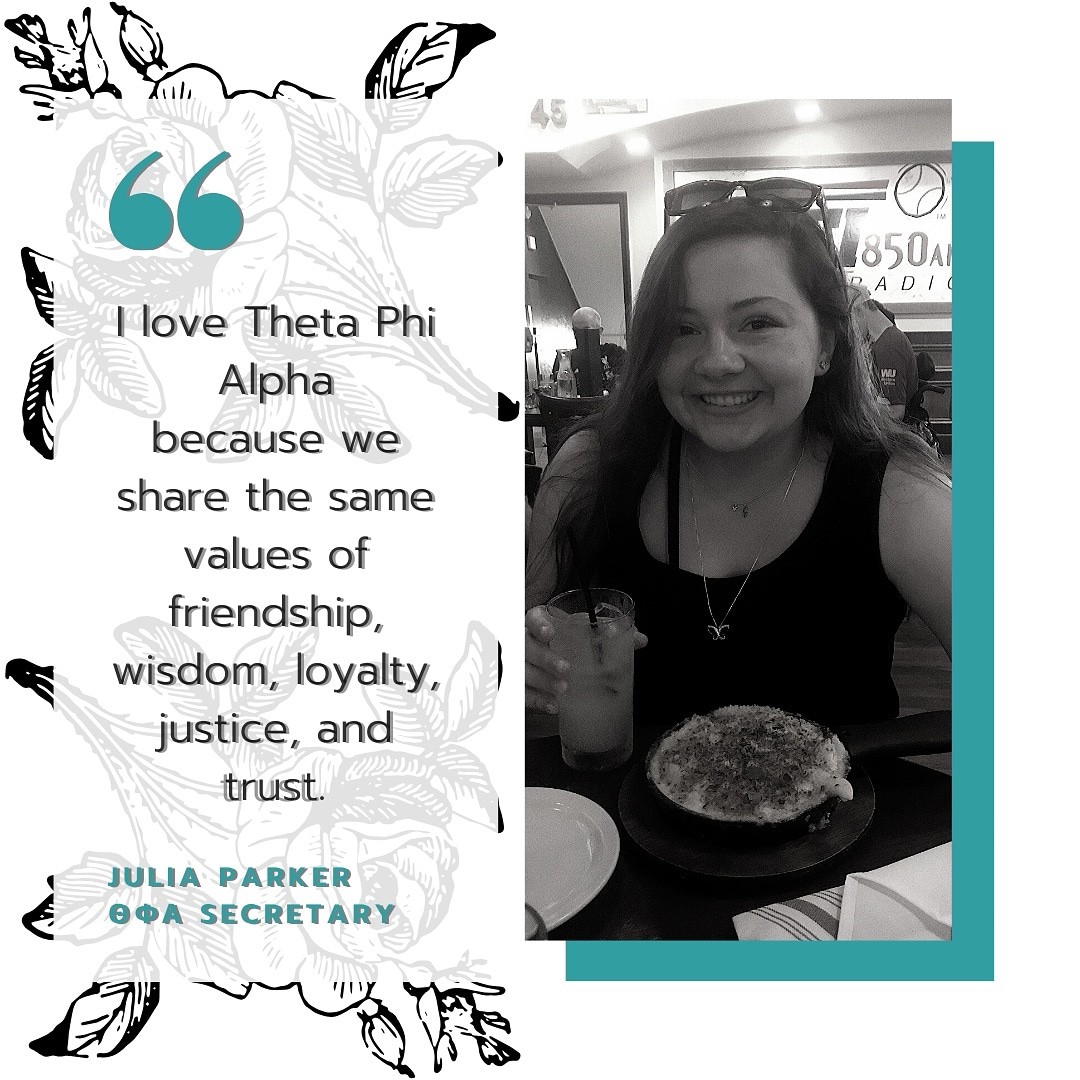 ☆° Sister Spotlight °☆ 
Our next spotlight is our secretary, Julia Parker! Julia is a sophomore Criminal Justice major with a Spanish minor. Thank you for everything you do for our ΘΦΑ sisters! 💙