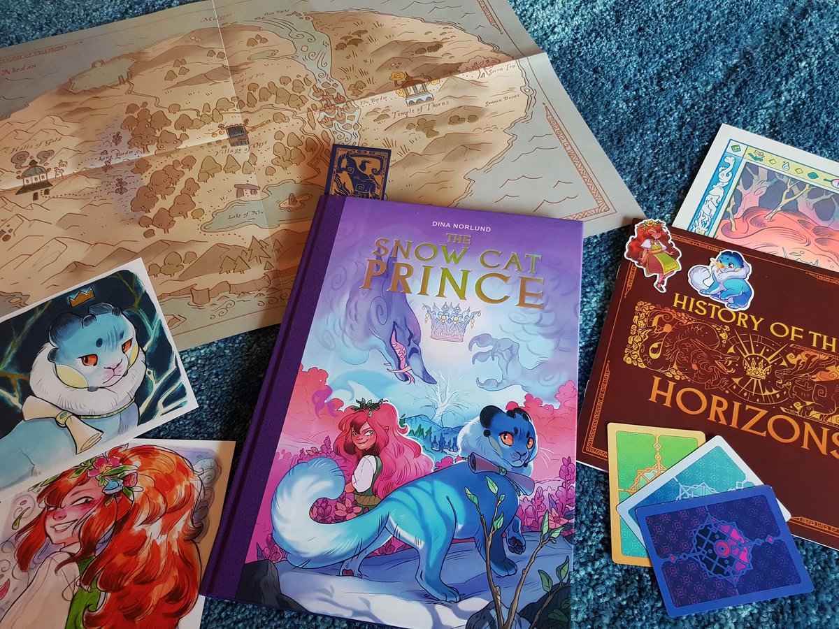 Thiamina's tweet photo. @DinaNorlund My Snow Cat Prince package just arrived! 😁 I've got huge respect for the amount of work you had to put into the project. It turned out super beautiful! I love it! 💜💜💜 #snowcatprince #kickstarter #art #comic #graphicnovel https://t.co/8zeX5nFMMi