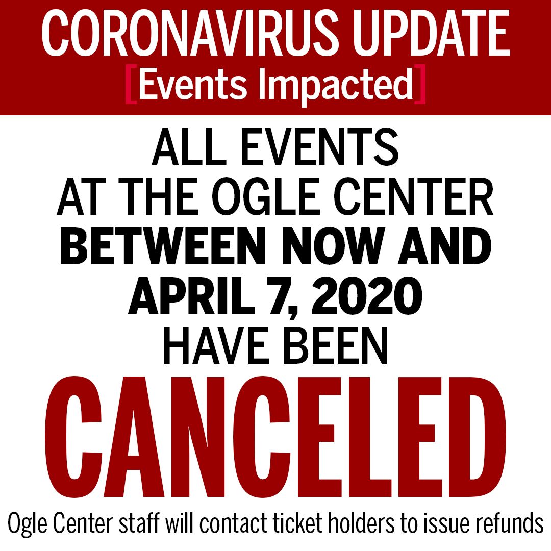 In accordance with directives issued by Indiana University regarding to the coronavirus, all Ogle Center events scheduled between now and April 7 have been canceled.  We will contact ticket holders to issue a full refund.  For updated information visit oglecenter.com.