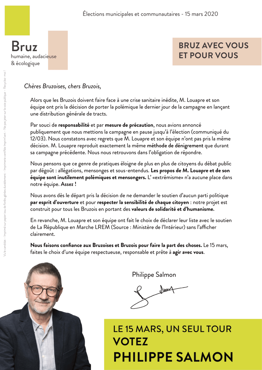 bruz2020's tweet photo. En pleine crise sanitaire à #Bruz, M. @LouapreA et l'équipe @Unirpouragir ont pris la décision de porter la polémique le tout dernier jour de la campagne. Notre réponse complète ici: #Bruz #Municipales2020 https://t.co/BseCQnlH8K
