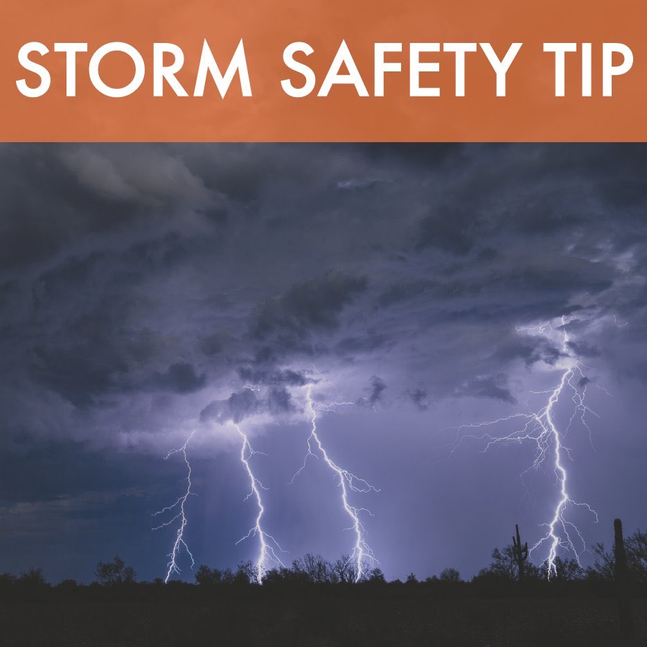Storm Safety Tip: When thunder roars. go inside. A sturdy building is the safest place to be during a thunderstorm.