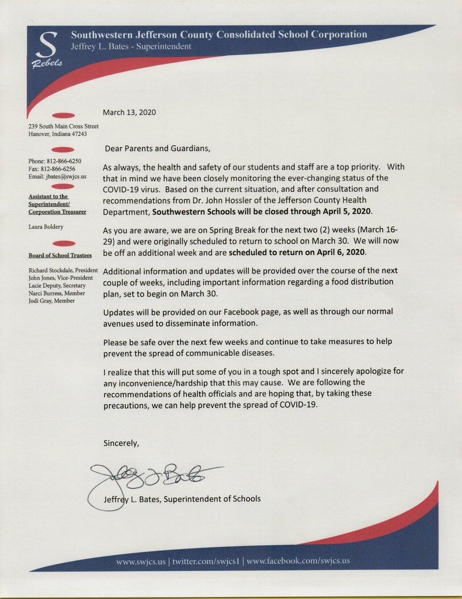 SWJCS1's tweet image. Southwestern Schools will have an extended Spring Break by one week.