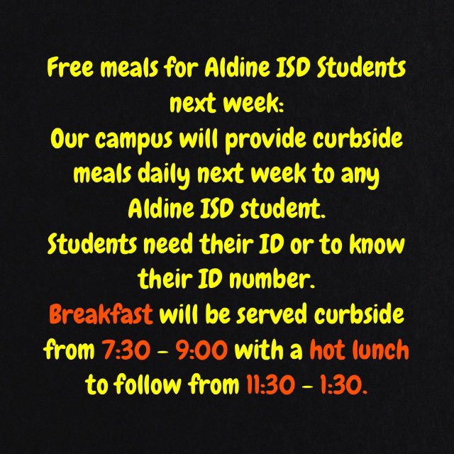 CheerEisenhower's tweet photo. Come now for lunch! We will be on campus curbside. Bring your Studnet ID! #WeAreAldine https://t.co/MgcTA3xp8V